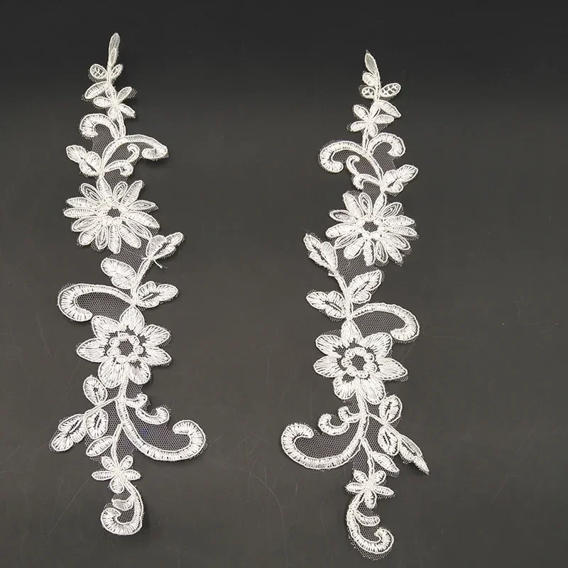 Embroidered Flower Lace Applique for DIY Sewing, Wedding Dress, Shoes Veil, 11 Styles Available, Off White, 4Pcs = 2Pairs