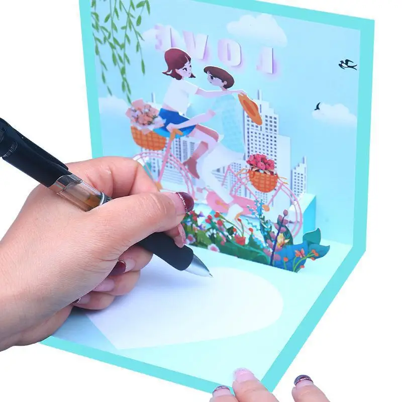 1 pcs Pop up Romantic Bicycle Couple Hollow 3D Pop up Festival Blessing Card Valentine&rsquo;s Day Gift Greeting Cards