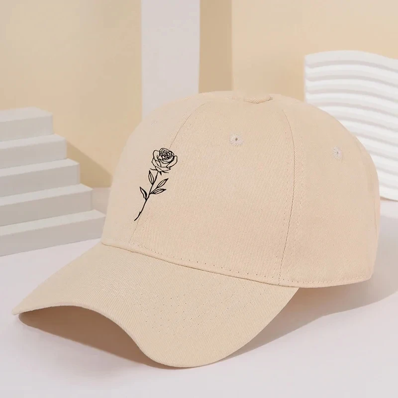 Baseball Cap Spring/Summer Solid Rose Printed for Women Outdoor Leisure Versatile Sunscreen Couple Duck Tongue