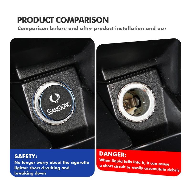 알루미늄 자동차 시가 라이터 플러그 방수 소켓 버튼 캡 쌍용 렉스턴 Y400 Y450 G4 2021 2022 Kyron Rodius Tivoli
