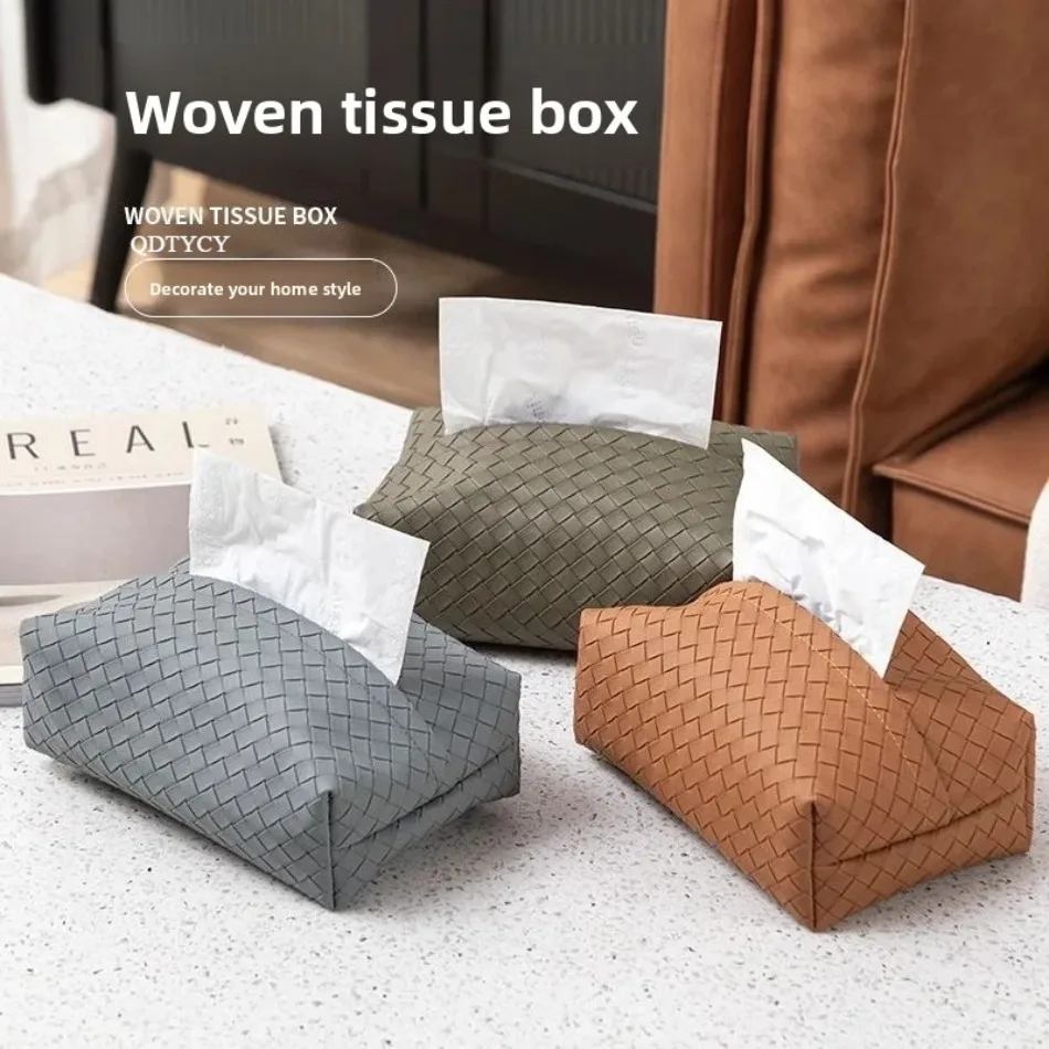 Leder-Gewebemuster Taschentuchbox Rechteckiger Serviettenhalter für Zuhause Schlafzimmer Wohnzimmer Desktop-Dekoration Taschentücher – Detail 1