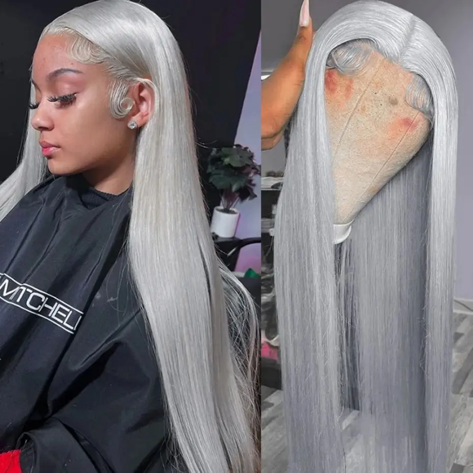 

Парик из натуральных волос, 13x4, 13x6, серебристо-серый цвет