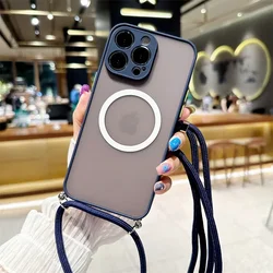 Crossbody Lanyard Matte Hard Magnetic Phone Case with Magsafe Back Cover for iPhone 12 Mini (Navy Blue)