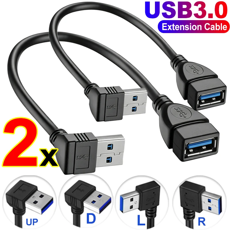 Right-Angle USB 3.0 Extension Cable - A Male to A Female Adapter