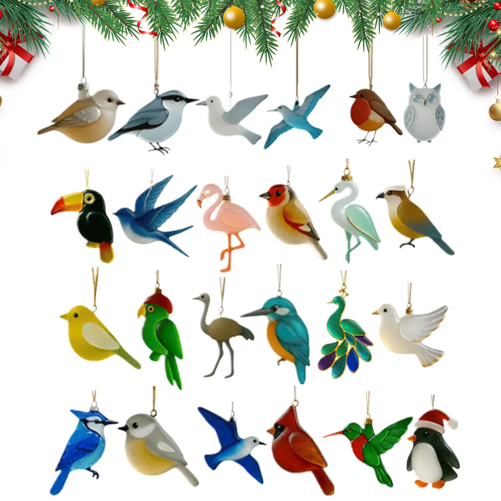 Sea Glass Bird Christmas Advent 2025 2D Acrylic Seasonal Decor 24 Days Bird-Themed Decorations Christmas Countdown For Home Tree