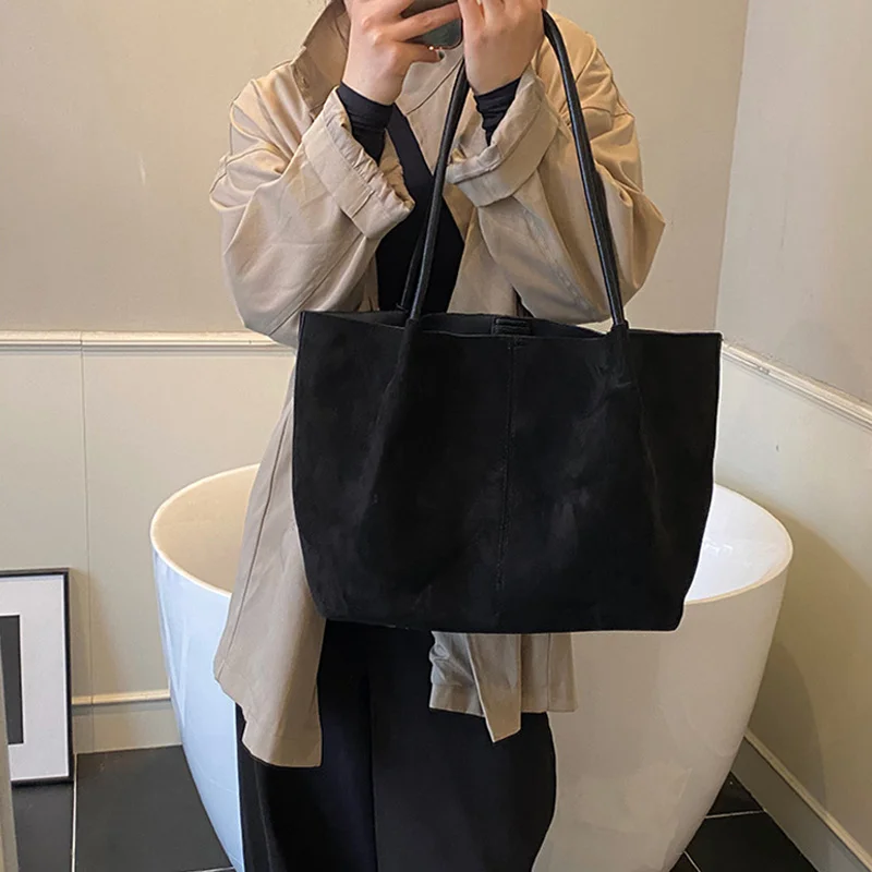 Autumn Winter Women's Suede Frosted Tote Bag Shoulder Armpit Bag Retro Large Capacity Commuter Casual Versatile Handbags