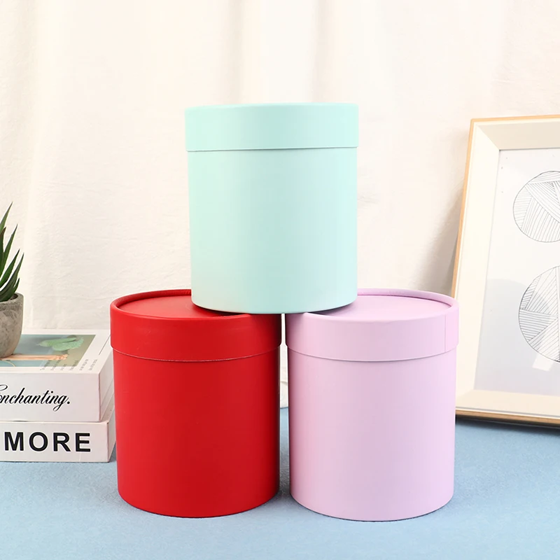 14x15cm Round Flower Paper Boxes Lid Hug Bucket Florist Gift Packaging Box Portable Gift Candy Bar Boxes Party Wedding Supply