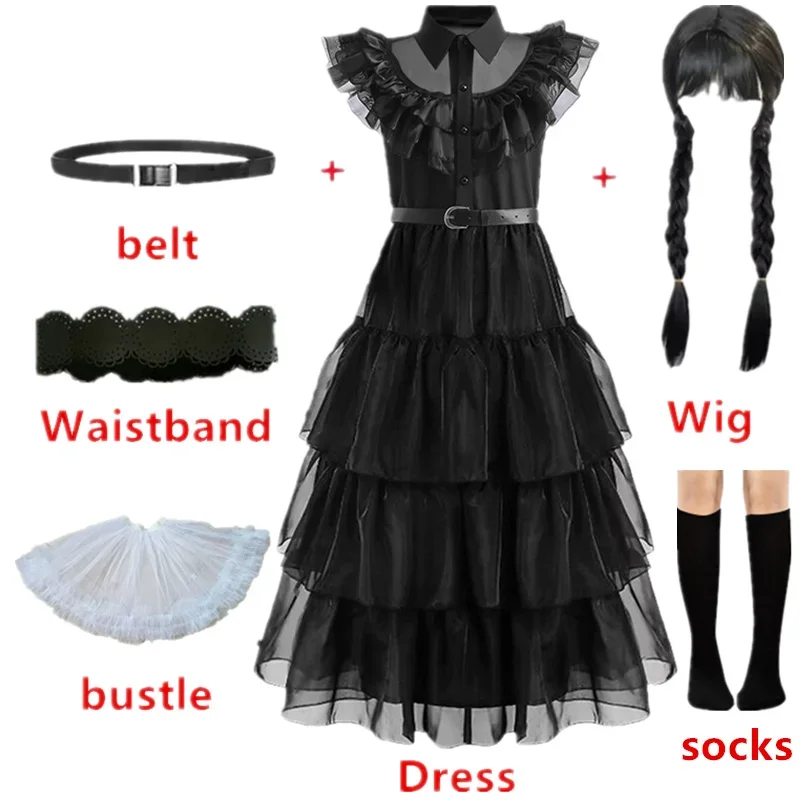 Vestidos de carnaval Miércoles Addams Disfraz de cosplay para niña 2023 Nuevos vestidos largos de noche de fiesta de malla para adolescentes 5 10 14 años