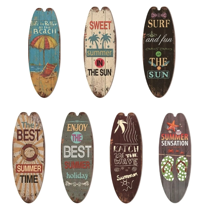 

448B Vintage Decor for Home Office Wall Hanging Sign Creative Wooden Decoration Summer Ocean Themed Plaques Art Surfboard