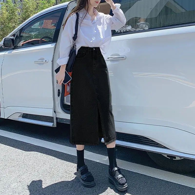 Streetwear Long Denim Skirt Women Spring Summer Autumn