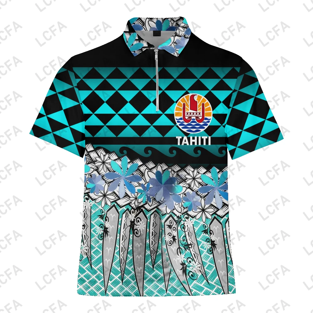 

Tahiti Polynesia 2022 Summer Casual Zip Lapel Top Polo Camicette Men Polo Shirts Man Fashion Printing Short Sleeve T-shirt 4XL