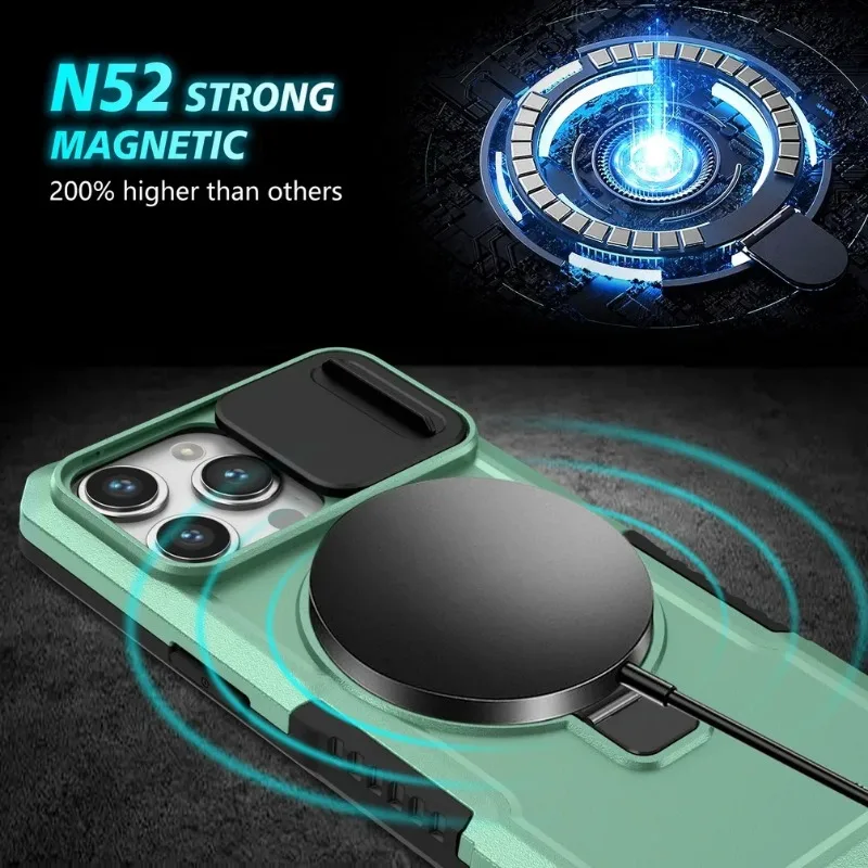 Magnetic Adsorption Case with Sliding Camera Protector and Metal Holder