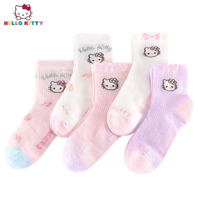 

5Pcs Sanrio Kawaii New Hellokitty Children's Socks Summer Mesh Socks Student Socks Girls' Cartoon Children's Baby Socks