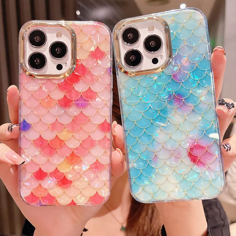 SoCouple Colorful Mermaid Scales Rainbow Shell Phone Cases for iPhone 11 12 13 Pro XS Max XR X 6s 7 8 Plus Soft Silicone Cover