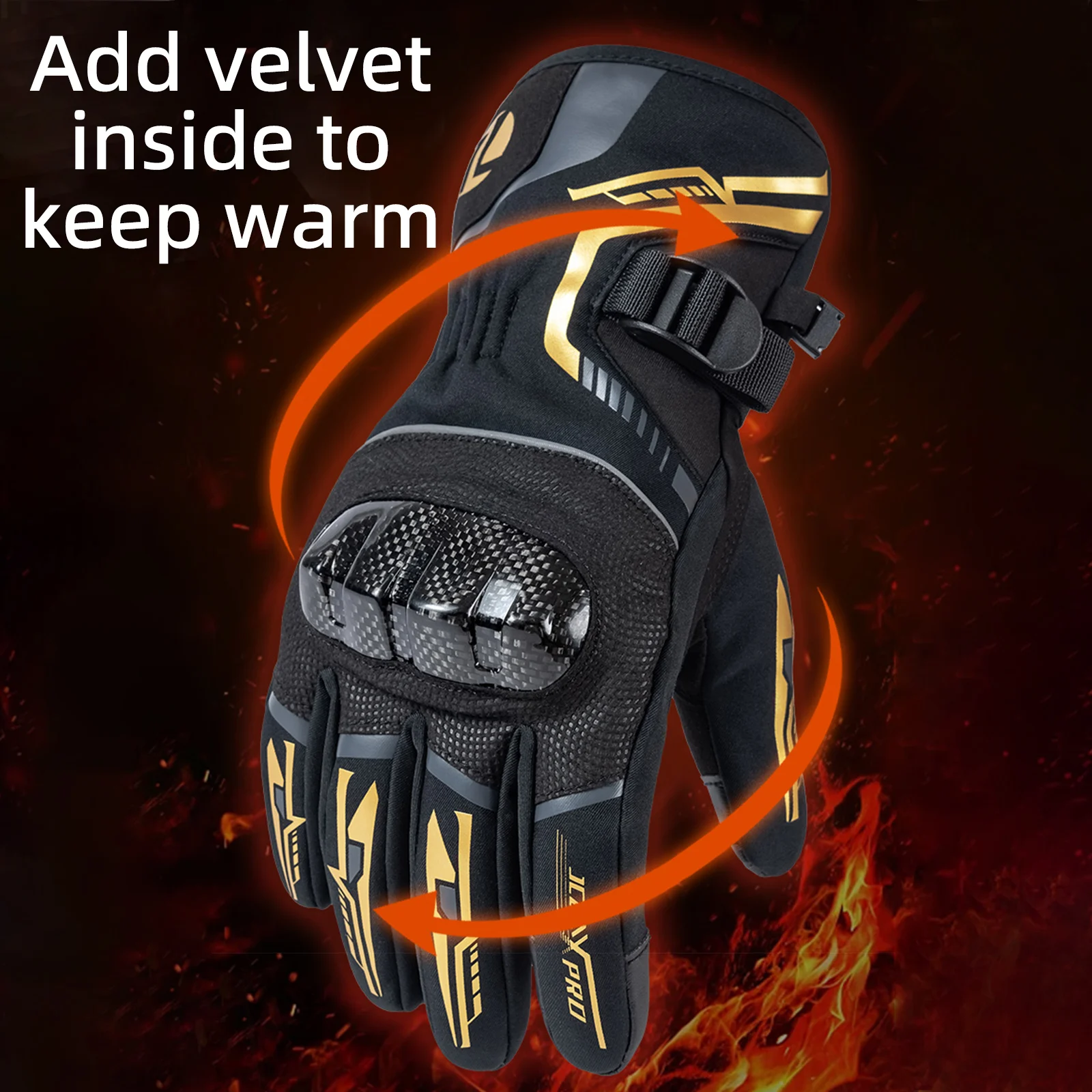 Winter Motorcycle Gloves - Windproof, Waterproof, Touchscreen-Compatible, Warmth with Carbon Fiber Protection, Black