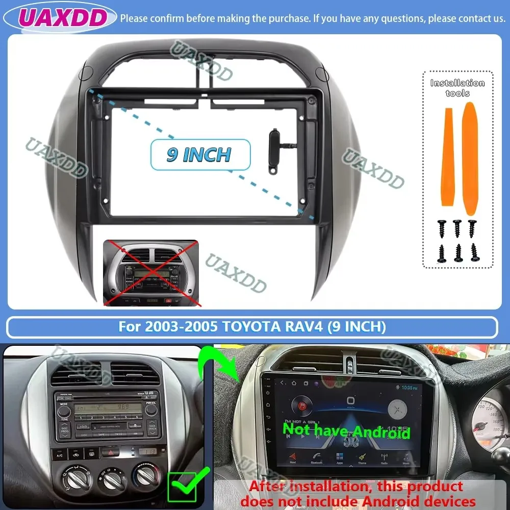 9-Inch Android Stereo Dashboard Frame with Navigation and Audio Cables