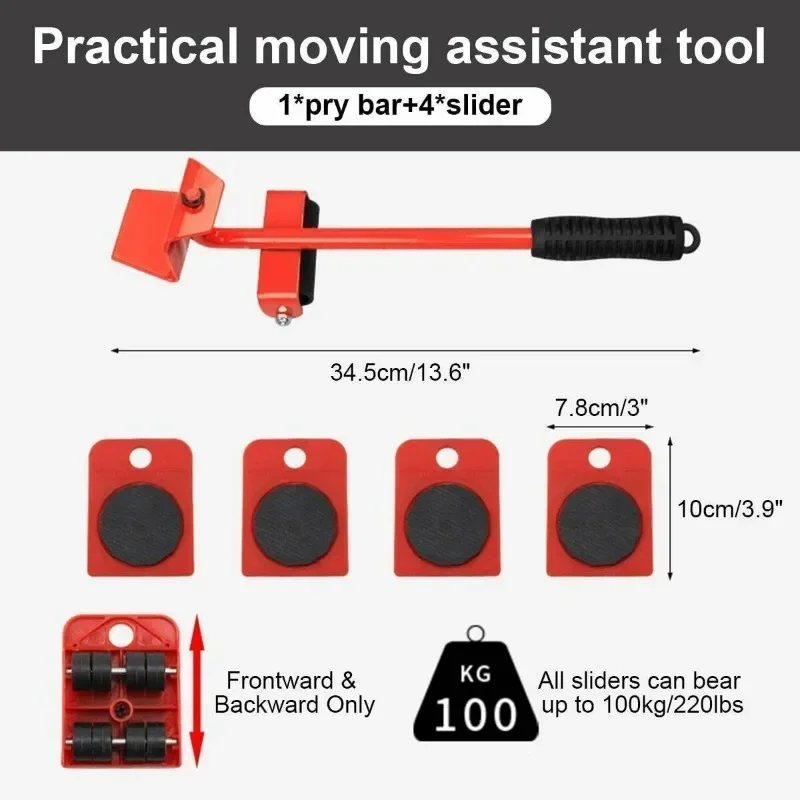 Heavy Furniture Mover Roller Set Shifter Lifter Wheels Mover Easy Moving Slider Tool Bar Hand Tools furniture glides