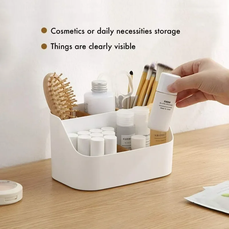 Organizer da scrivania, organizer e accessori per ufficio, porta pennelli per trucco, porta telecomandi con divisorio mobile in legno - immagine 4