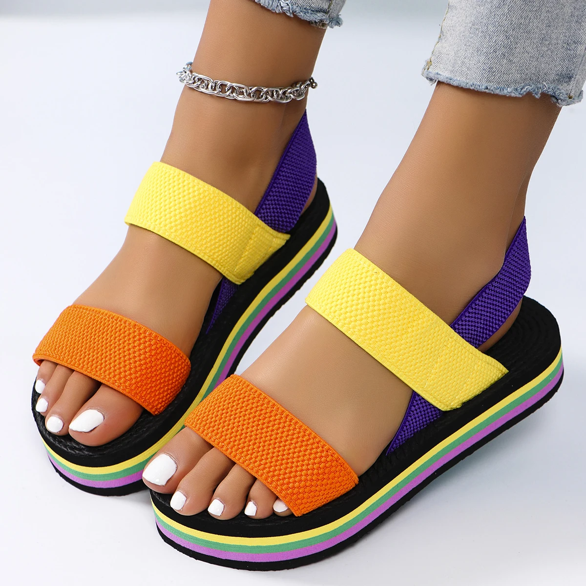 Women's fashion trend multi-color bottom matching color belt non-slip wear comfortable soft soled sandals