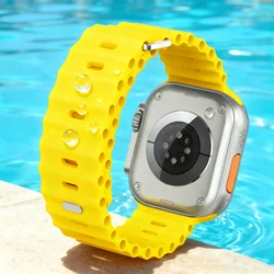 Waterproof Soft Silicone Sports Ocean Watch Strap - 1 - Pack Replacement Band for 42S123 44 45 46 49mm (Yellow)