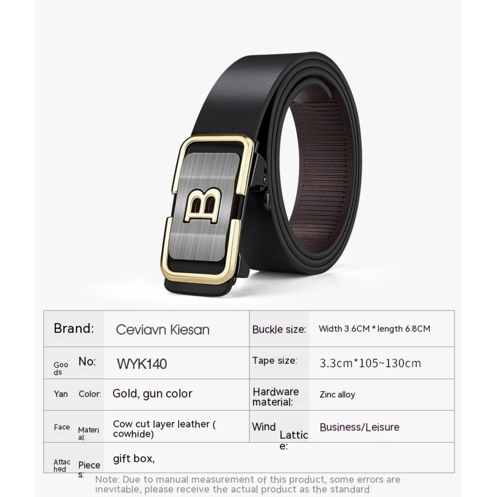 Automatic Buckle Leather Belt For Men Genuine Cowhide Business_voghion.com