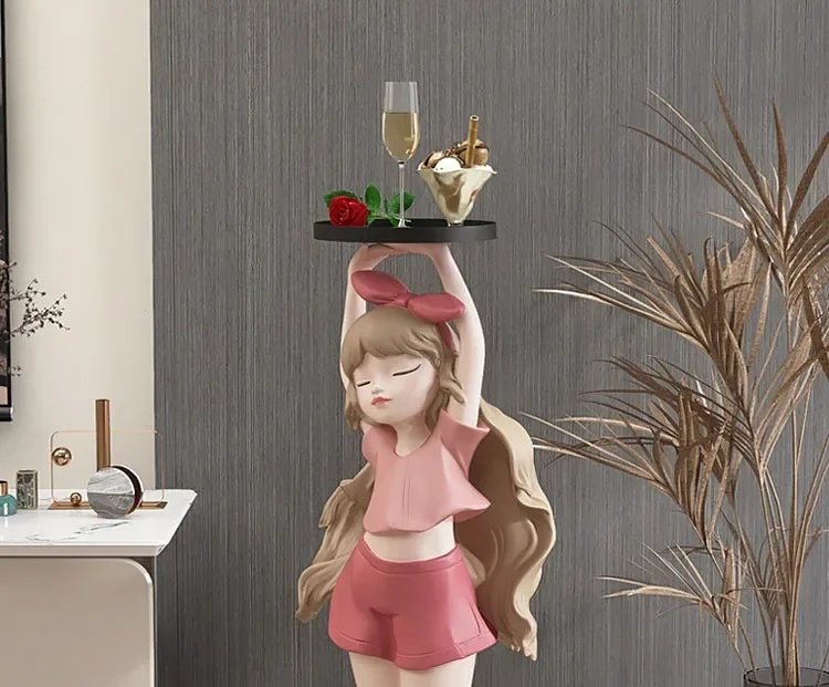 82cm Nordic Fashion Cartoon Girl Statue, Tray, Home Decoration, Gift, Interior Decoration, Large Living Room Decoration, Crafts