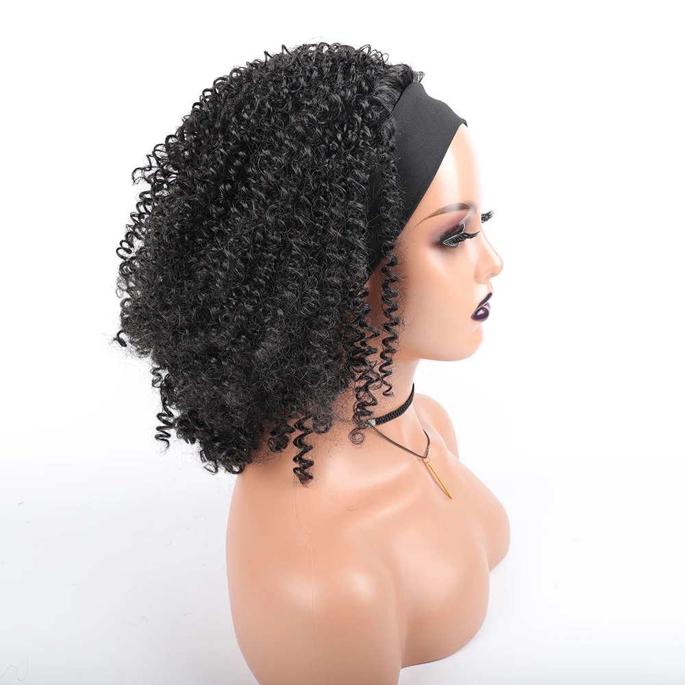Headband Wig Synthetic Curly Short African American Wigs Afro Wig with  Headbands Black Women's Synthetic Afro Wigs with Bandage - AliExpress, image size:1000x1000