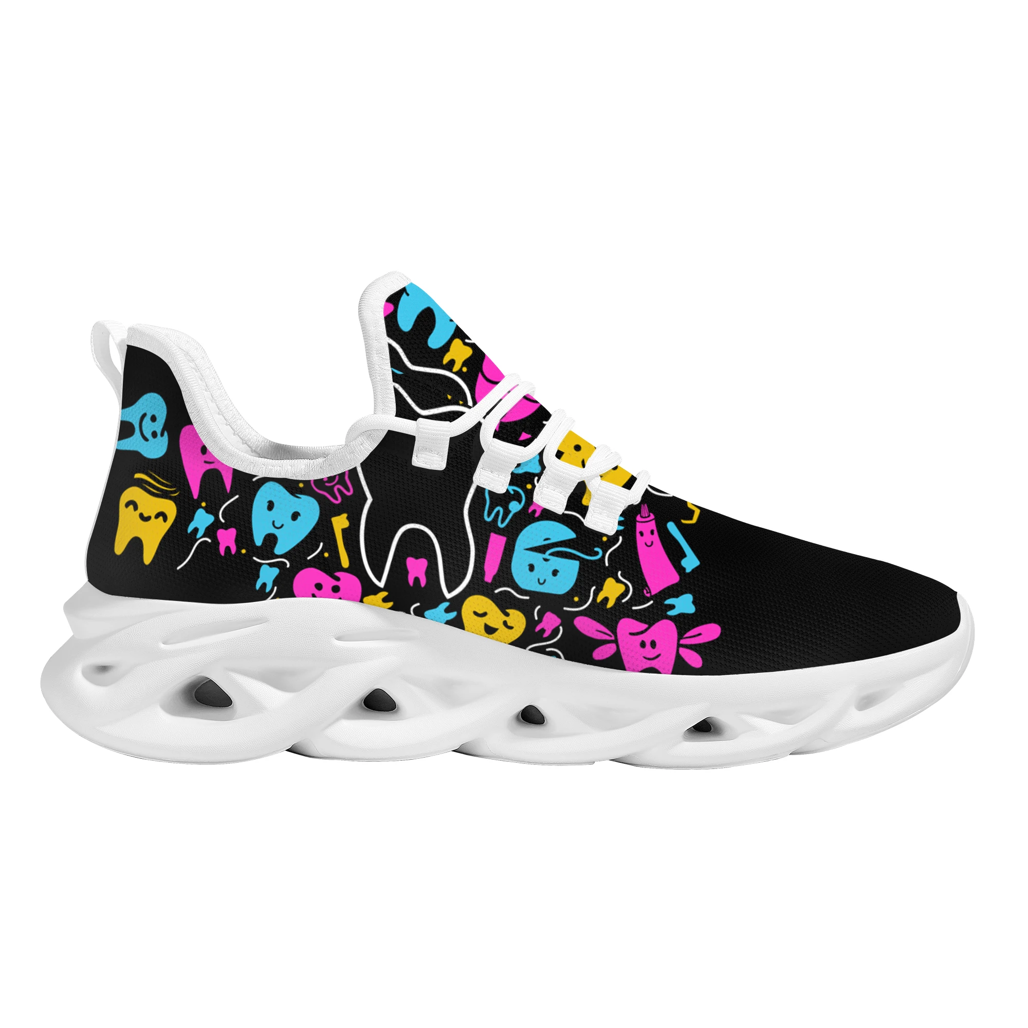 Outdoor Non-slip Lace-Up Nursing Shoes Dental Pattern Cozy Light Breathable Running Shoes Dental Design Ladies Flat Sneakers