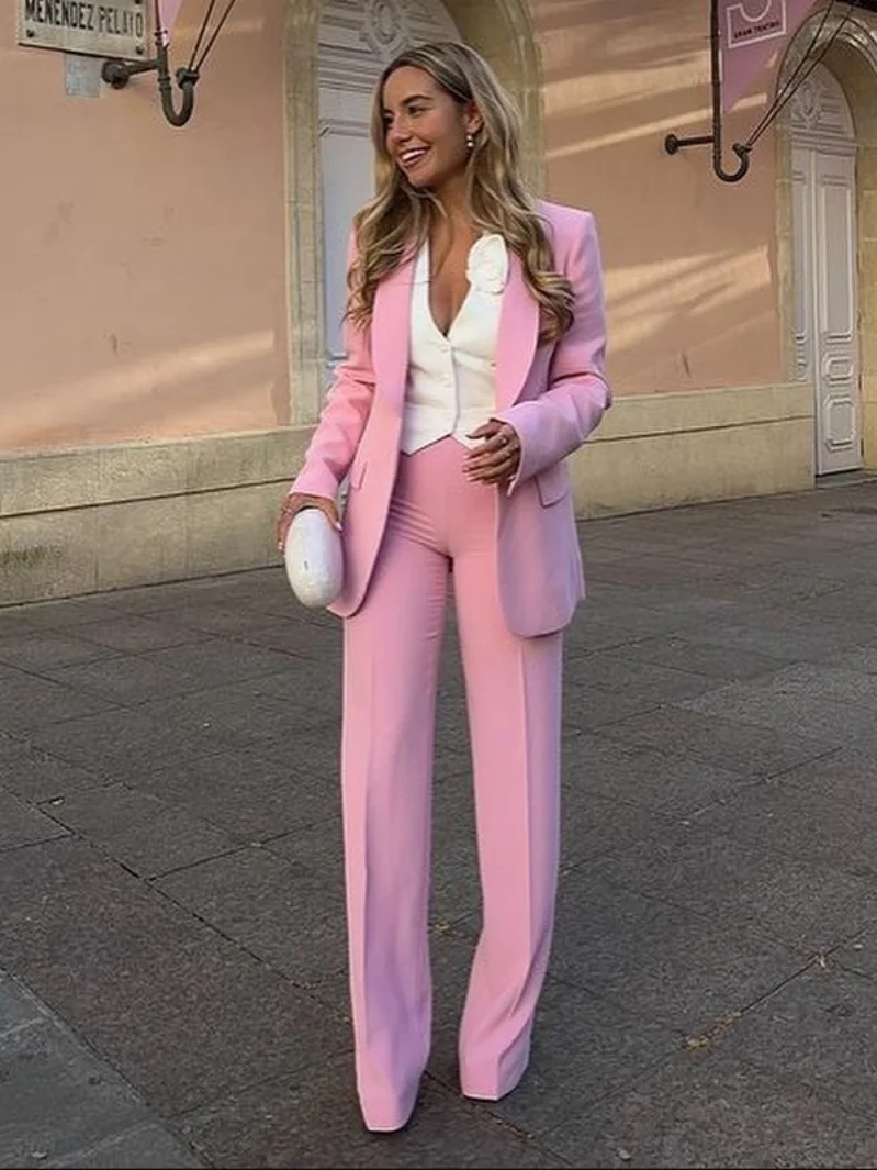 

Women's 2-piece Suit Regular One-button Slim Fit Suit Jacket + Pants Sets Female New in Matching Groups
