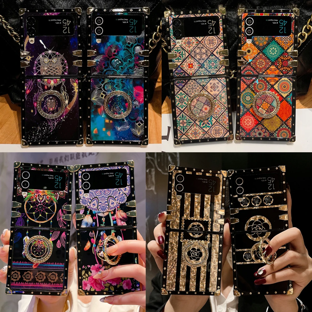Custodia Quadrata Glitter Di Lusso Per Samsung Galaxy Z Flip 3 Flip 5 Stelle Colorate Sky Owl Flower Cover Per Samsung Galaxy Z Flip 4
