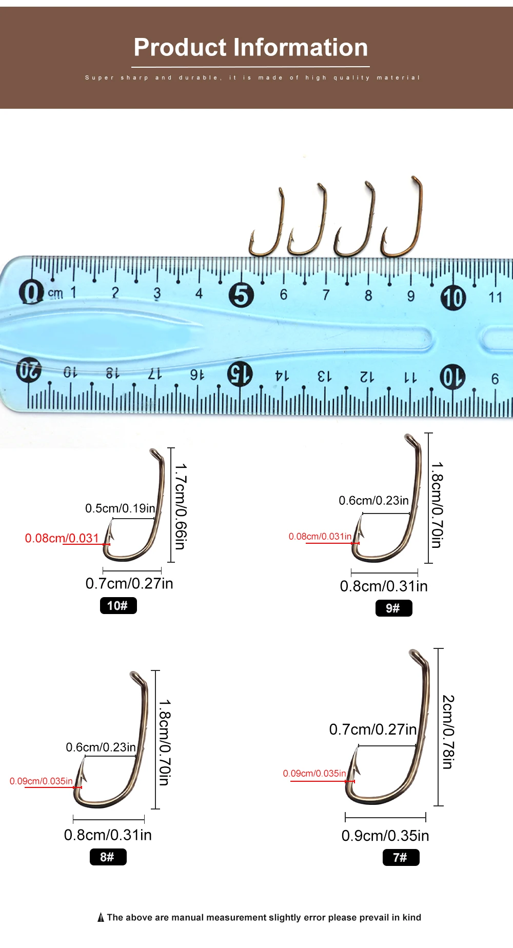 Description Picture 6 of itemFTK Baitholder Fishing Hooks 100Pcs 7-10# Bait Hook Barbed Shank Down Eye Offset Circle Hook Carp Fishing Jig Worm Hook Tackle