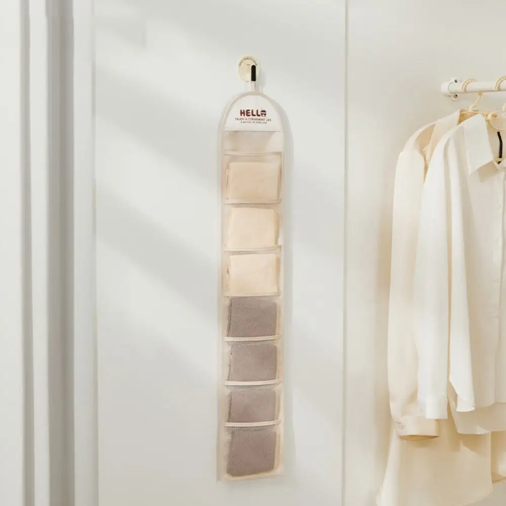 New 7 Grid Underwear Storage Bag Hanging Wall-mounted Sock Organizer Behind The Door Accessories Wardrobe Hanging Organizer 5
