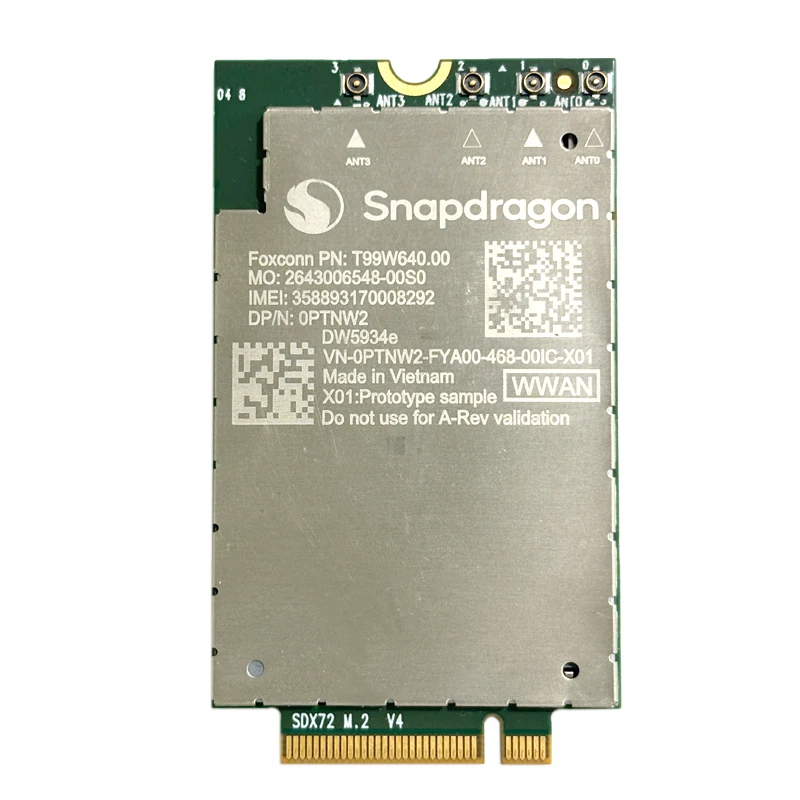 DW5934e Snapdragon X72 CAT 20 5G carte réseau Modem Mobile sans fil LTE FDD/TDD, WCDMA/HSPA +, GPS GLONASS