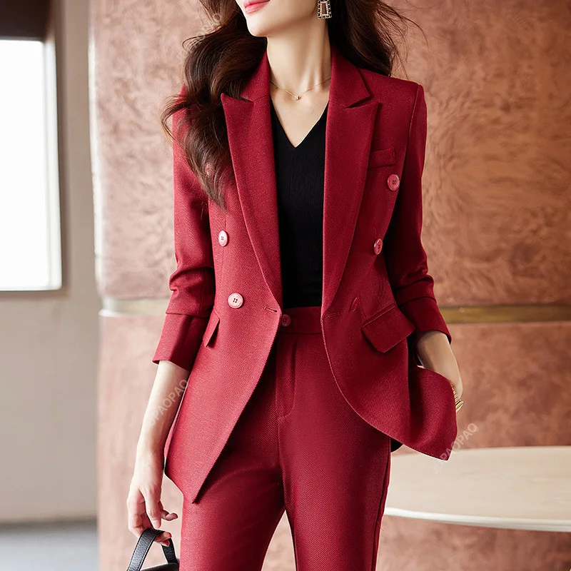 

Ladies Office Formal Uniform Designs Pantsuits with Pants and Jackets Coat Autumn Winter High Quality Fabric Professional Blazer