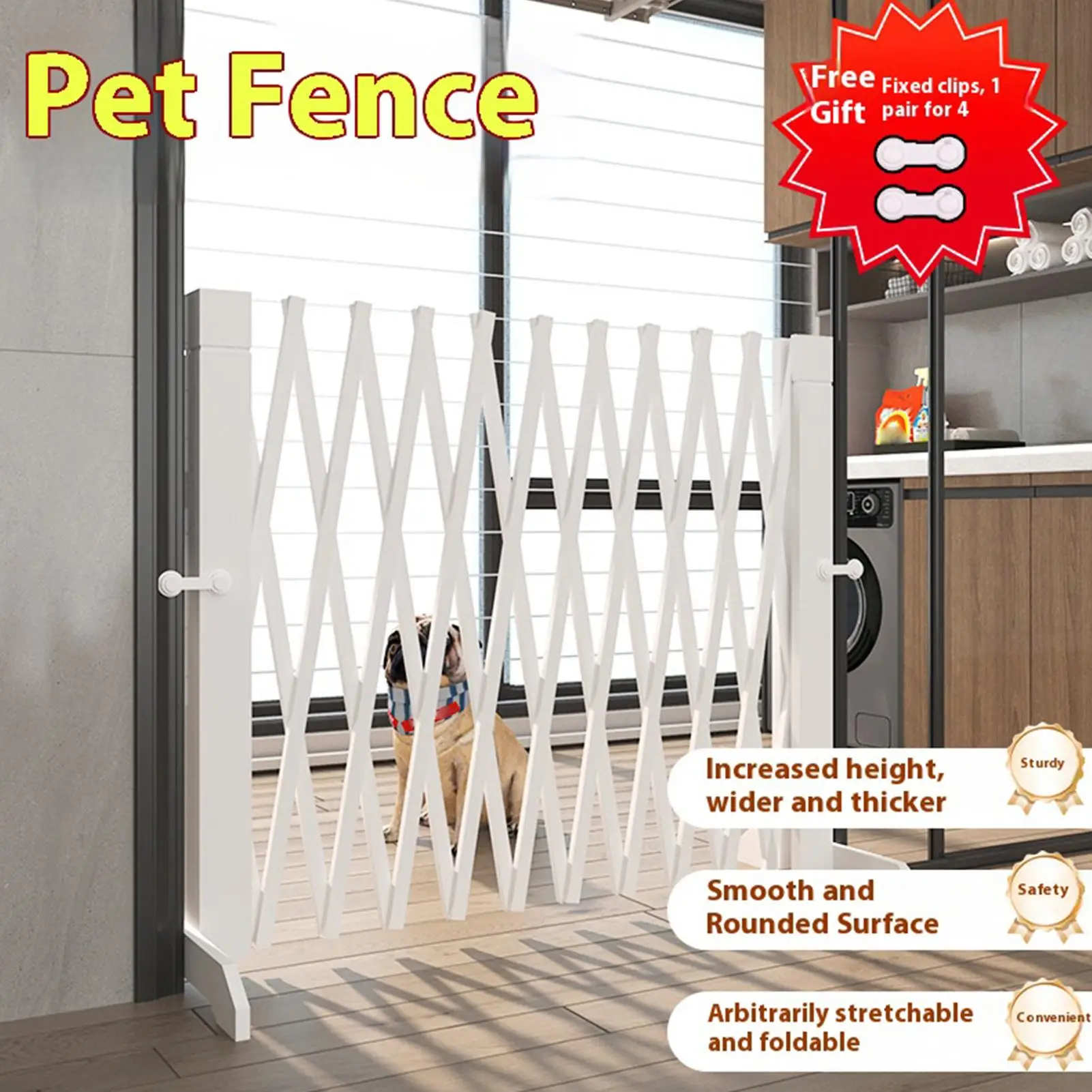 Retractable Pet Gate Wooden Animals Fence Anti-Climb Folding Safety Door Gate For Pets For Garage Bedroom Hallway Porch Living