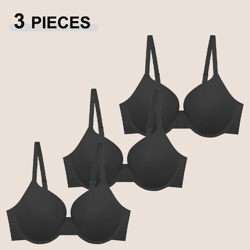 3PCS Comfortable Adjustable Push Up Bra Shockproof Lingerie Wireless Deep V Bra Anti-sagging Brassiere Women Big Size Bra 38-44D