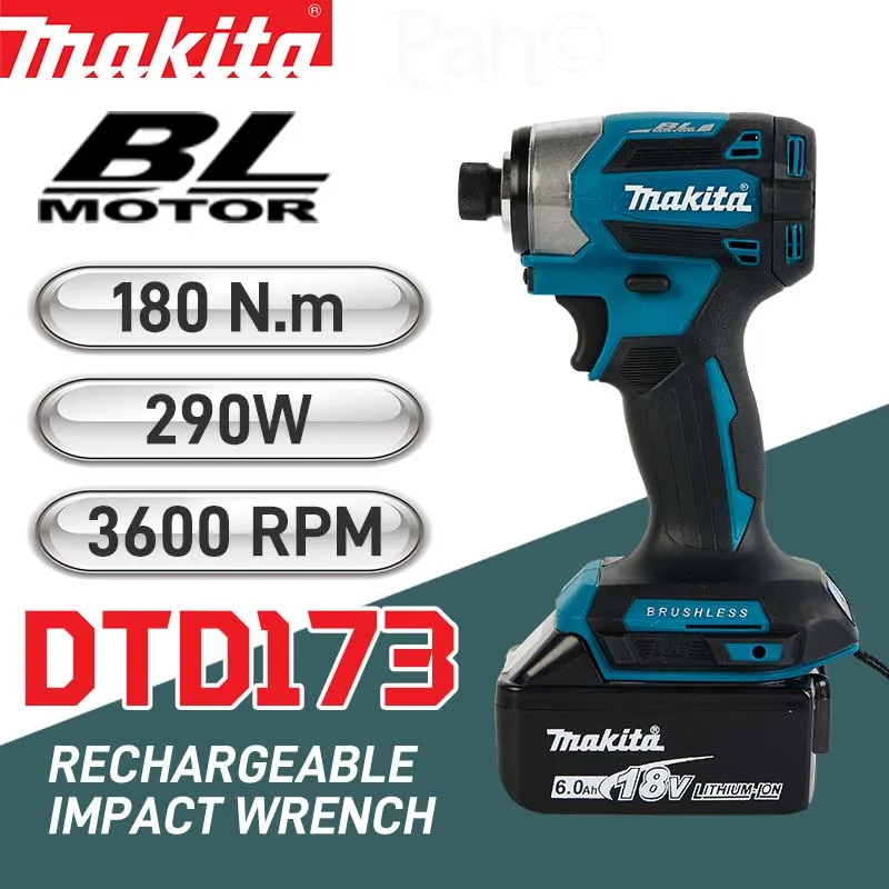 Makita 18V LXT Cordless Impact Driver DTD173 Brushless Electric Drill Screwdriver Wood/Bolt T1/T2-Mode Twin LED Light 180 N·m 3