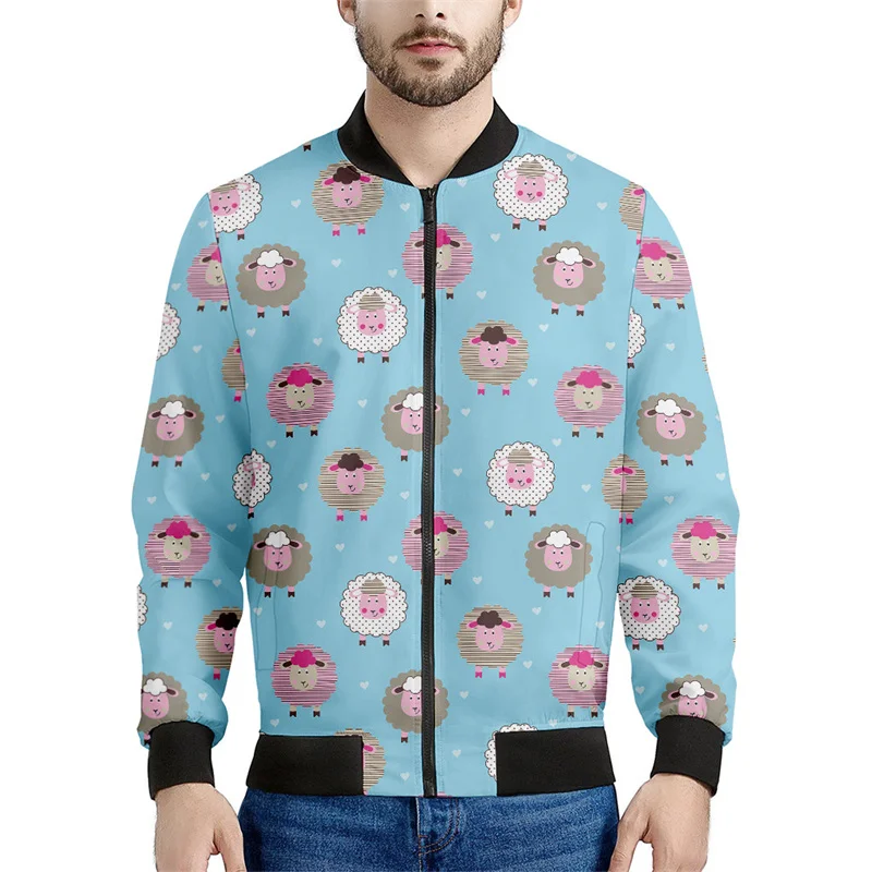 thumbnail image 1 of Chaqueta con cremallera y estampado 3D de ovejas y animales de dibujos animados para hombre, sudadera de gran tamaño, chaquetas de calle geniales para primavera y otoño, abrigos de manga larga, 1 of 5