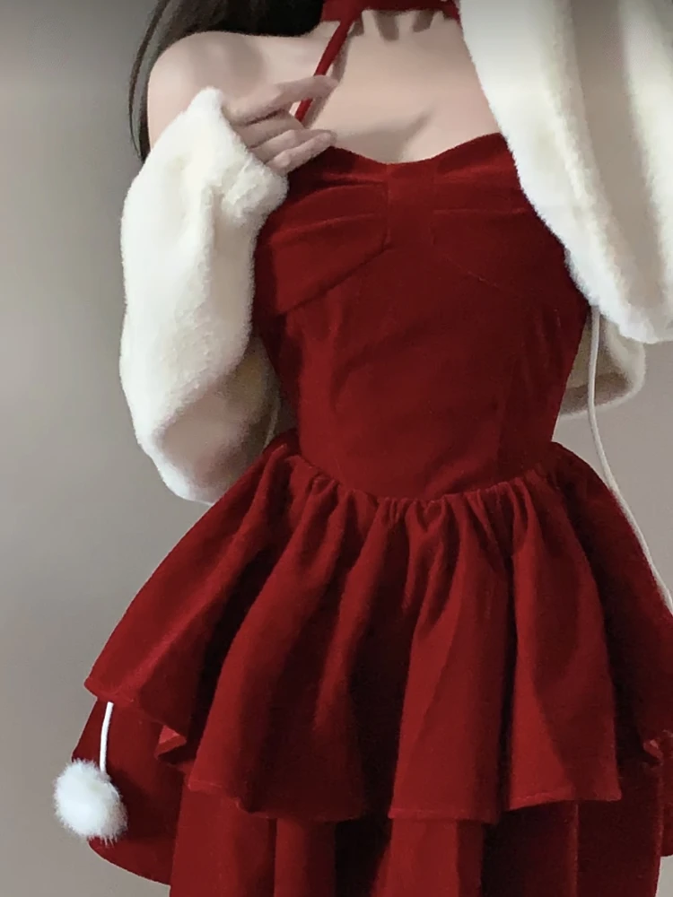 여성용 짧은 단색 코트 + 할로우 아웃 섹시 원피스, 우아한 스위트 파티 미니 원피스 세트, 한국 스타일, 신제품, 2024 