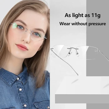 Pure Titanium Glasses Light Blue Reading Glasses Men's Eye-glasses -1 Luxury Transparent Eyepieces Myopia Bezel Woman Lunette +1