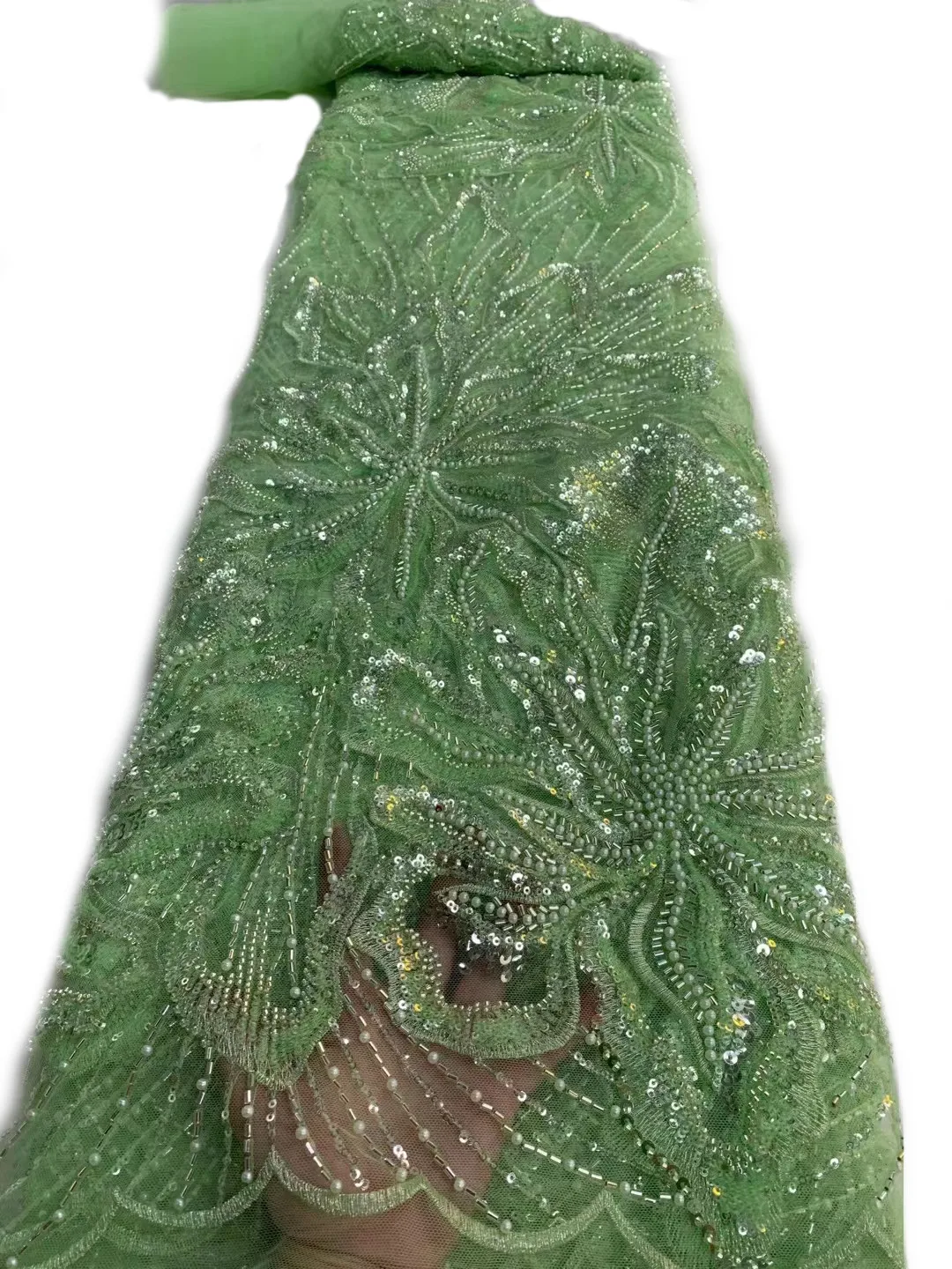 

European and American new mesh embroidery beads bead tube, exquisite lace sequins luxury wedding dress evening dress clothing fa