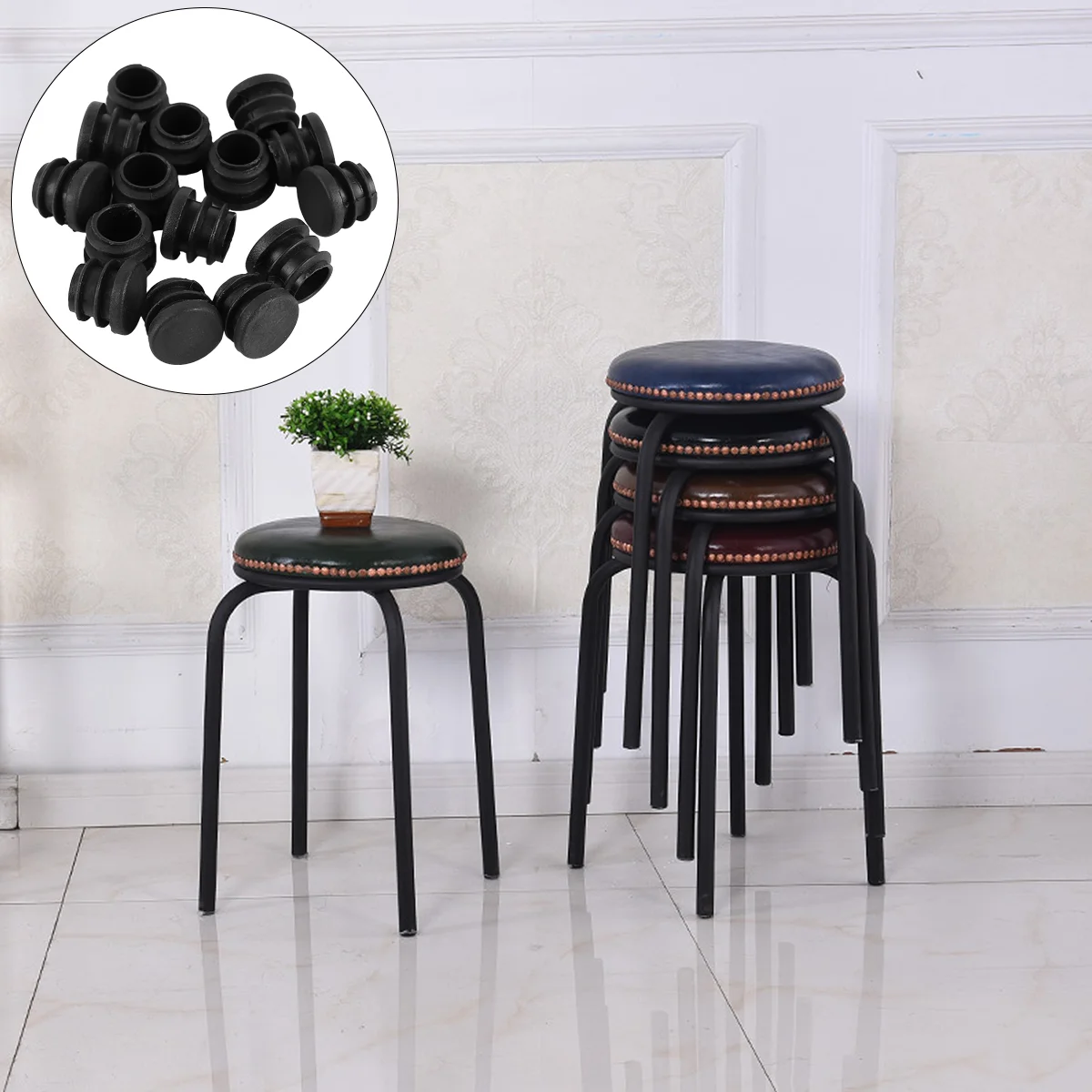

Пластиковые заглушки отверстий Черные винтовые коврики для стульев, коврики для ножек стола, мебели