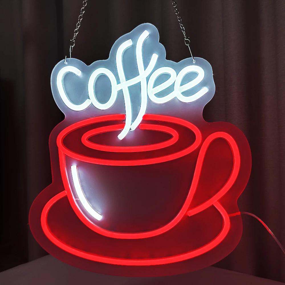 Coffee Neon Sign Light  42x38 CM  for Bar Pub Club Coffee Store Hanging Window Wall Decor AD Promotion Signs Led Open Signs