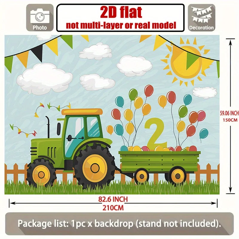 Party-Banner zum 1. Geburtstag – lebendiger TRAKTOR und Ballon-Design, robuster Polyester-Hintergrund, Partydekoration – Detail 8
