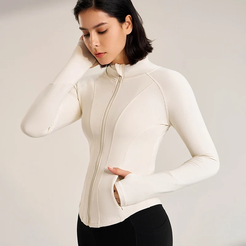 Women's Sport Jackets Zipper Slim Yoga Coat Quick Dry Running Jacket Elastic Long Sleeve Thumb Hole Gym Fitness Top sports jacket yoga jacket
