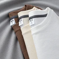 Men Sweater Men Waffle Long Sleeve T-shirt Men Heavy Round Neck Loose T-shirt Top Autumn New Solid Base Shirt Men Winter Clothes 1