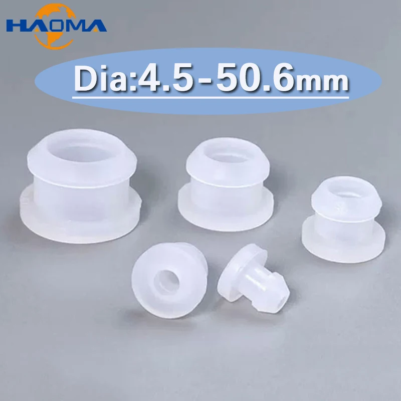 Silicone Rubber Plugs Pipe End Cap Rubber Caps Silicone Rubber Caps 4.5mm-50.6mm Transparent Hole Plug Round Silicone Rubber Snap-on Grommet Hole Plugs End Caps Bung Wire Cable Protect Bush