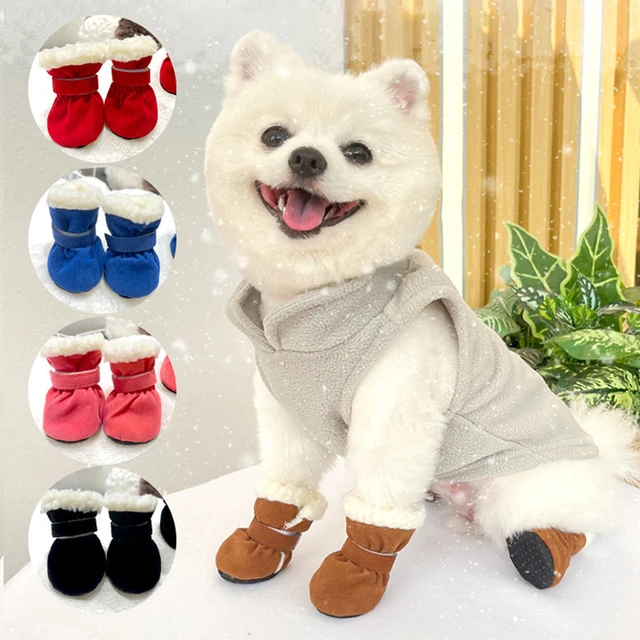 4pcs Winter Thick Warm Dog Shoes Soft Plush Non-slip Waterproof Snow Boot Puppy Outdoor Walking Pet Accessories Dog Socks Bootie
