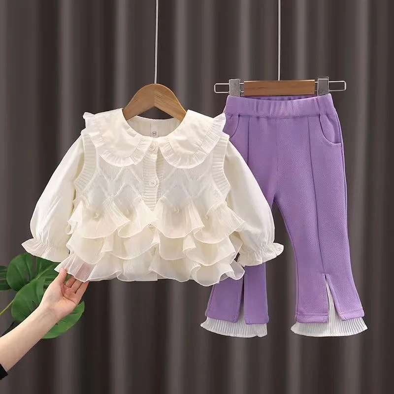

Girls' Spring and Autumn Clothing Set 2024 New Fashionable Girl Top+Pants Three Piece Set for Girls Fashionable Little Girl