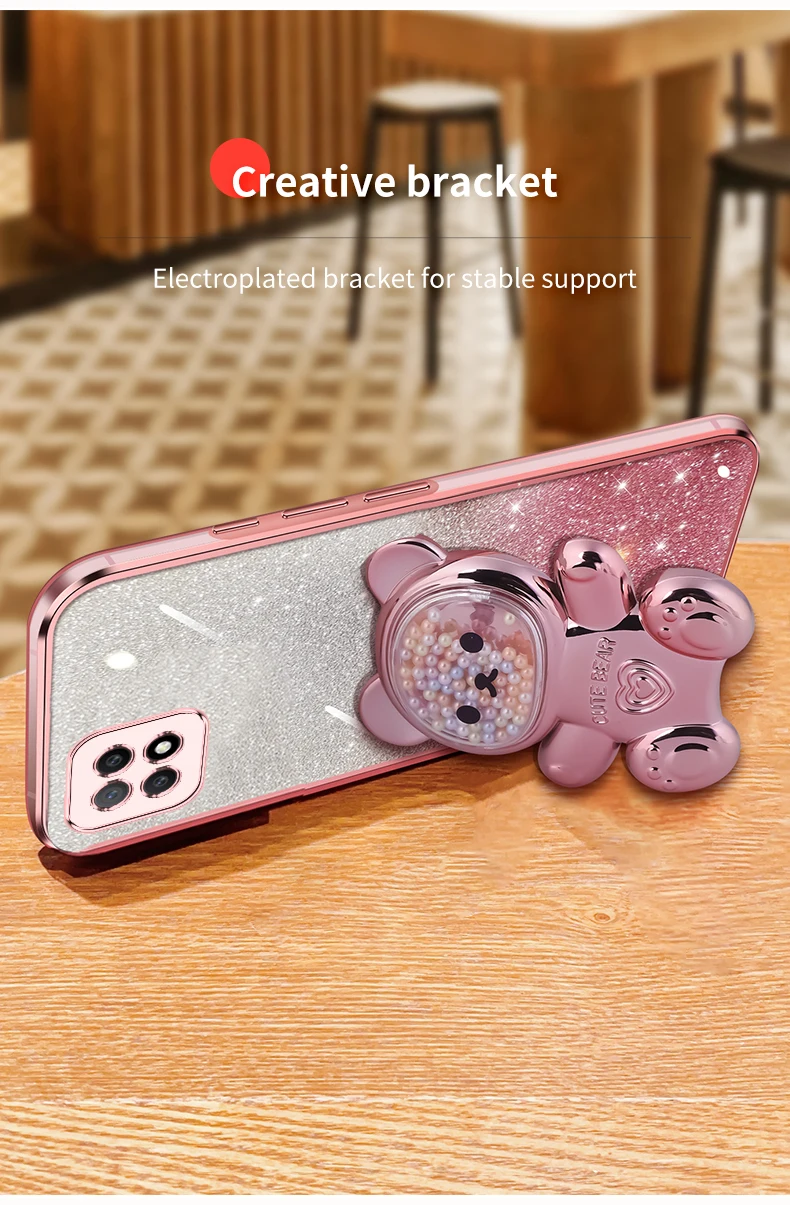Coque de téléphone avec support à paillettes, ours mouvant, A 72, pour Oppo A78, A58, A97, A93, A92, A96, A95, A91, A74, A72, A83, A94, 4G, 5G_voghion.com